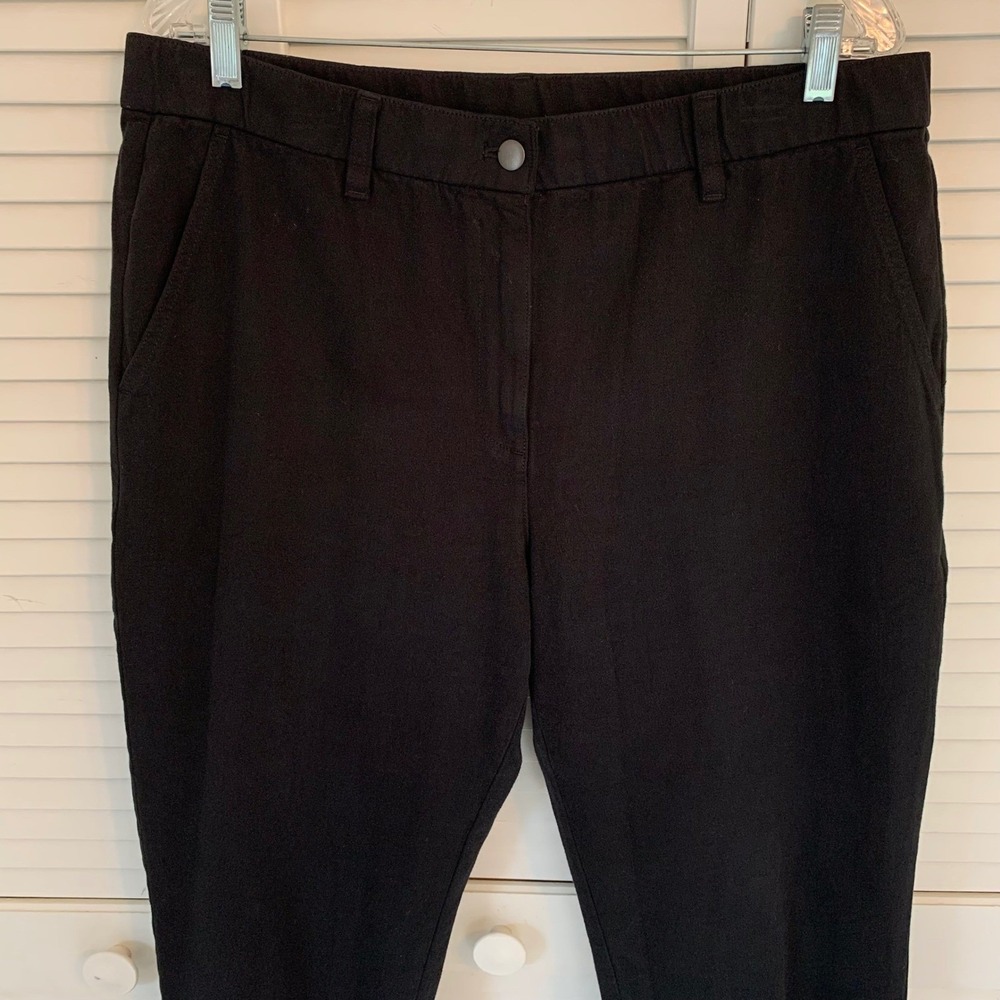 EILEEN FISHER Black Organic Cotton Straight Leg Ankle Pants Womens L Minimalist - Picture 2 of 13